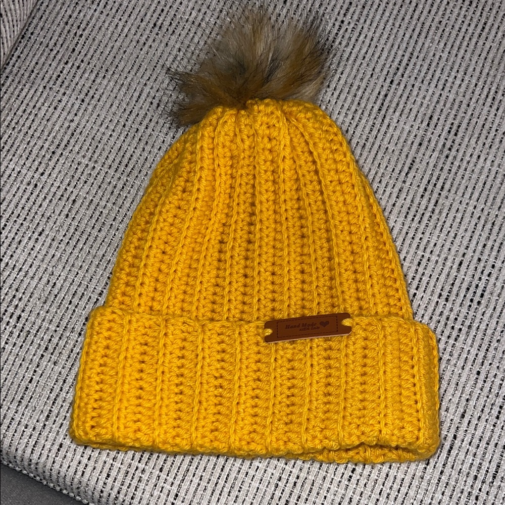 Handmade Knitted Yellow Beanie